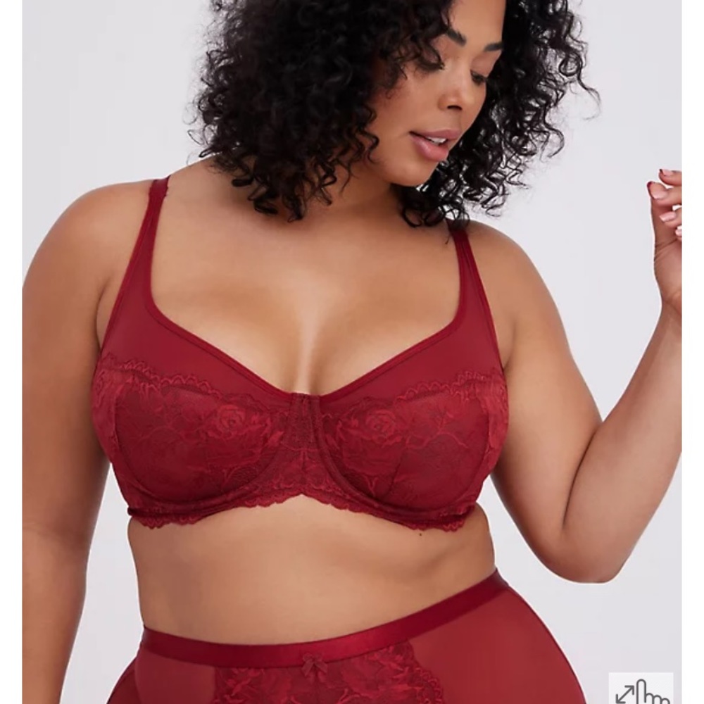 Torrid Red Mesh & Lace Unlined Balconette Bra NWT